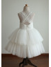 Ivory Lace Tutu Tulle Tea Length Flower Girl Dress